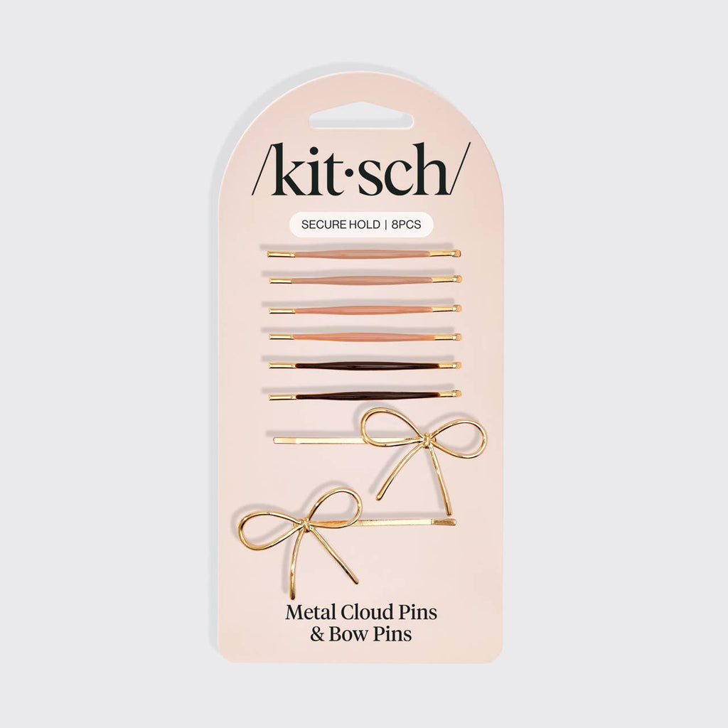 KITSCH - Metal Enamel Cloud & Bow Bobby Pins 8pc Set - Rosewood