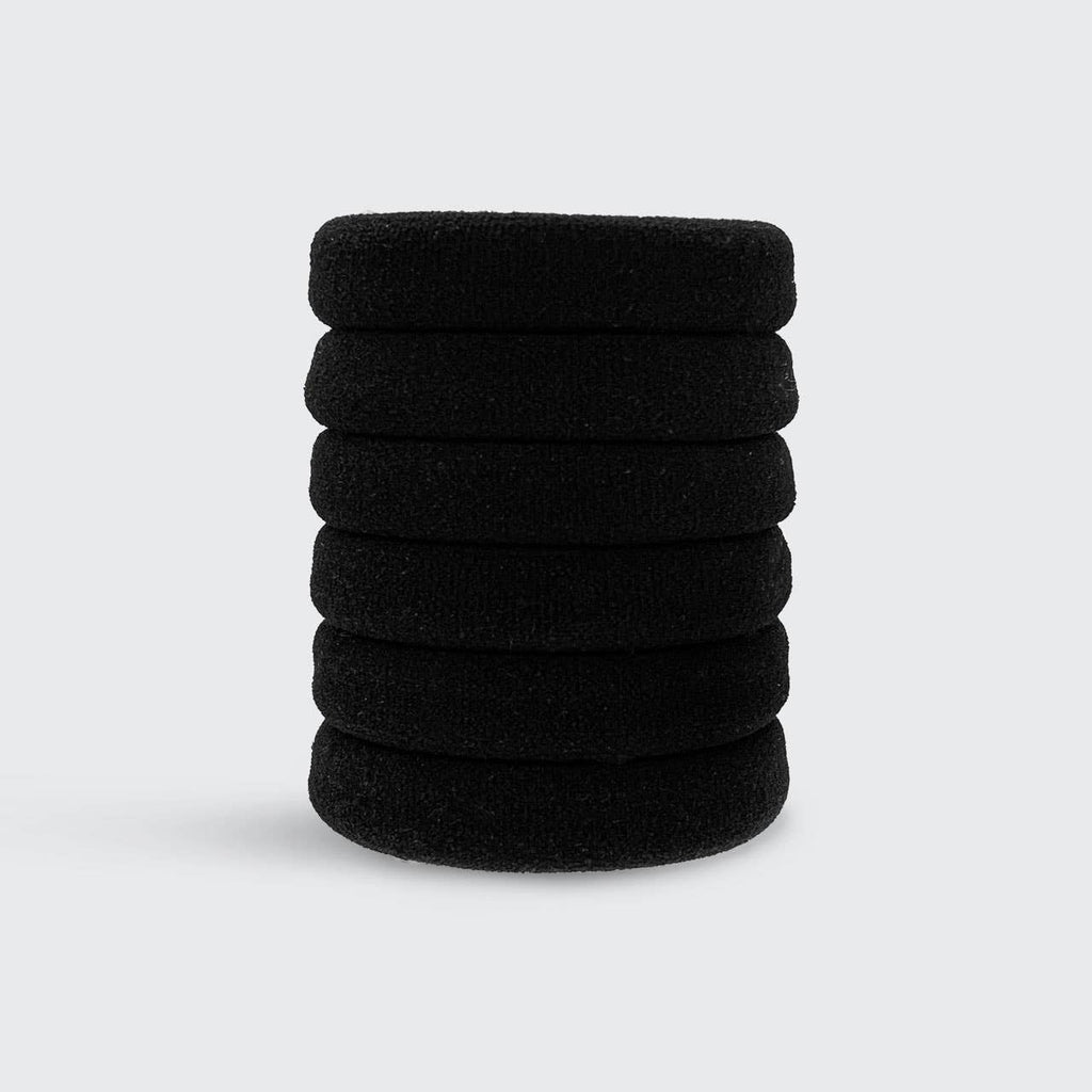 KITSCH - Recycled Nylon Thick Hair Elastics 6pc Set- Black