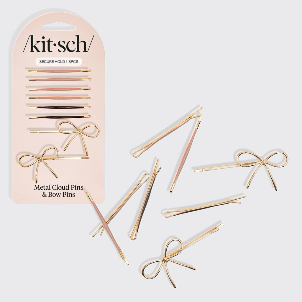 KITSCH - Metal Enamel Cloud & Bow Bobby Pins 8pc Set - Rosewood