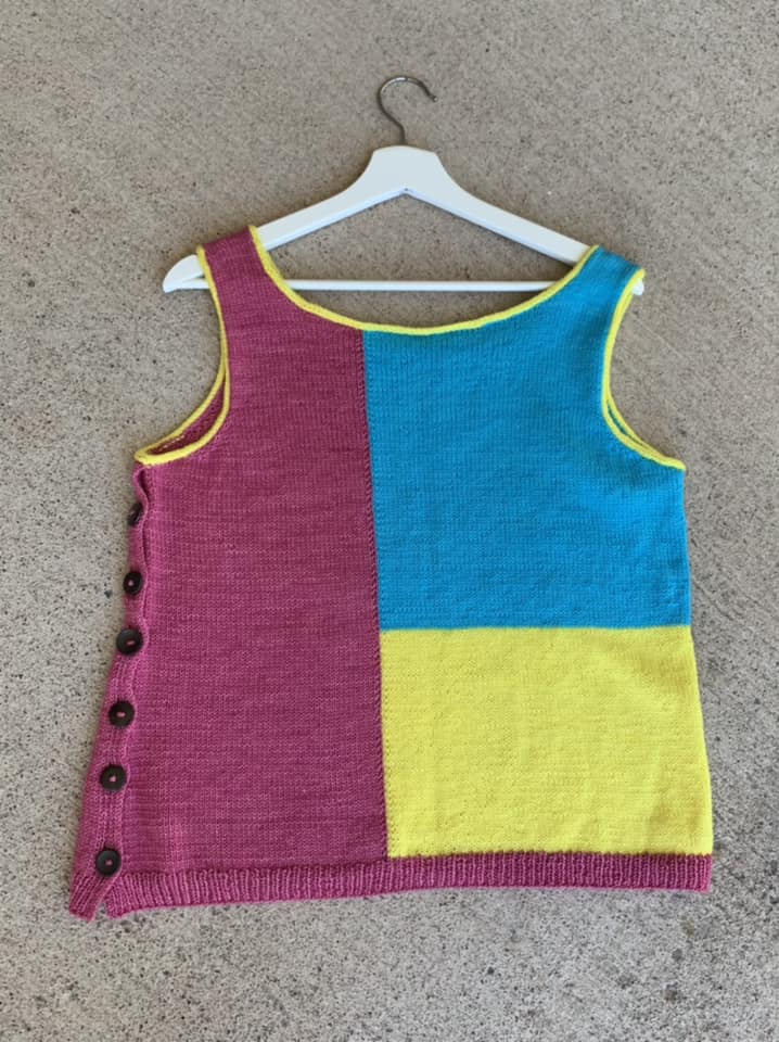DBD Geometric Colour Block Tank with Button Detail