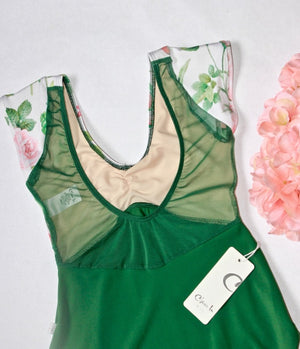 Class In Cap Sleeve Leotard with Floral and Velvet