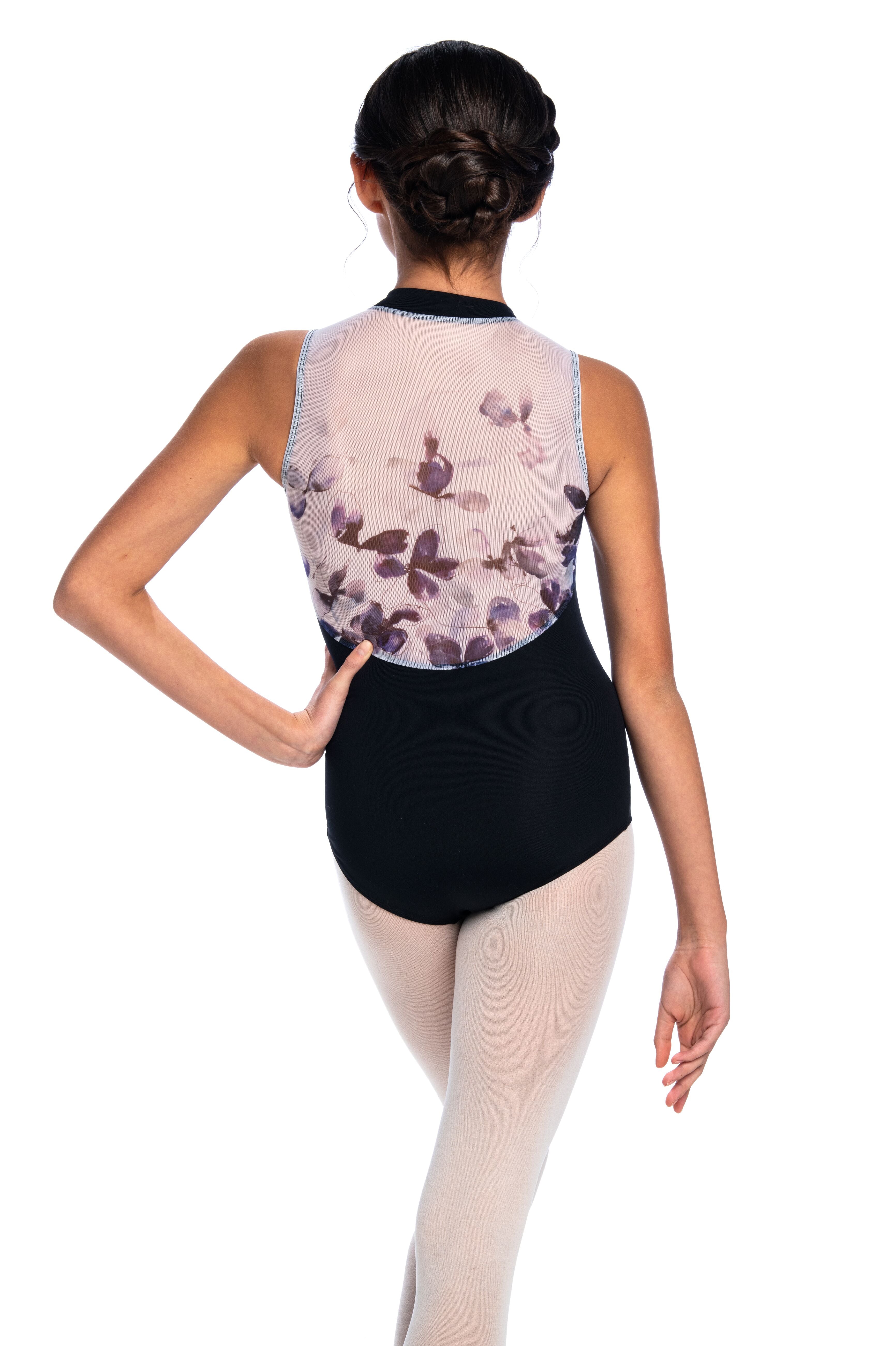 Ainsliewear Holiday Edition Girls Zip Front Leotard with Frosted Petal Print