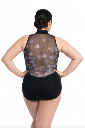 Ainsliewear Adult Zip Front Leotard with Falling Leaves Print